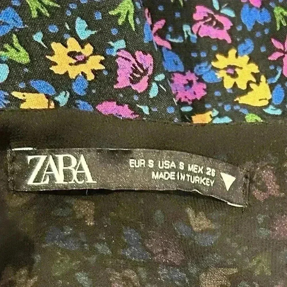 Zara Floral Long Sleeve V-Neck Mini Dress Women Sz S Shoulder Pads Feminine - Picture 9 of 11